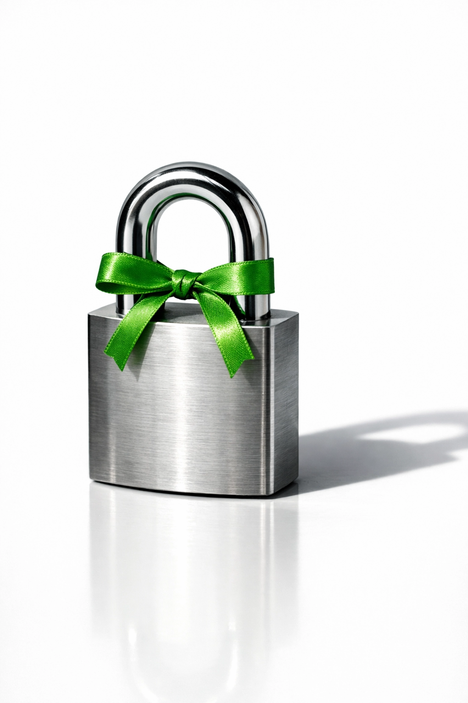 A silver padlock with a green ribbon representing secure access and protection for a Google Business Profile.