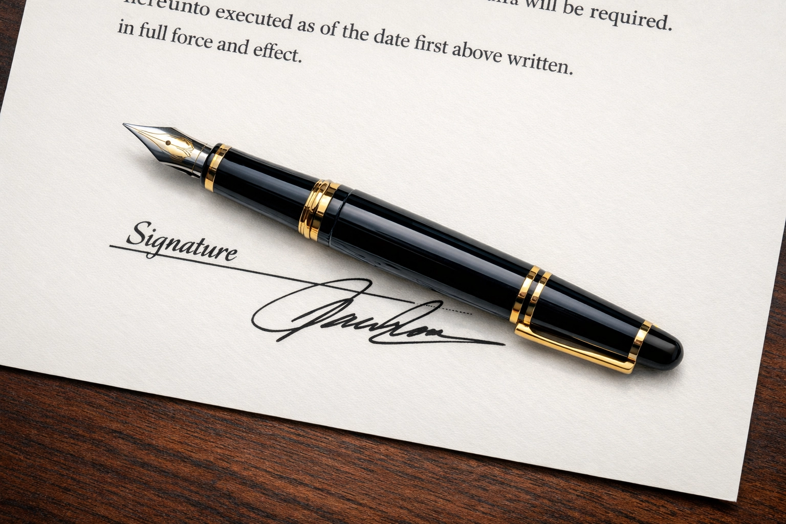 Signed legal documents on a desk, representing the work of a divorce attorney in Fredericksburg VA.