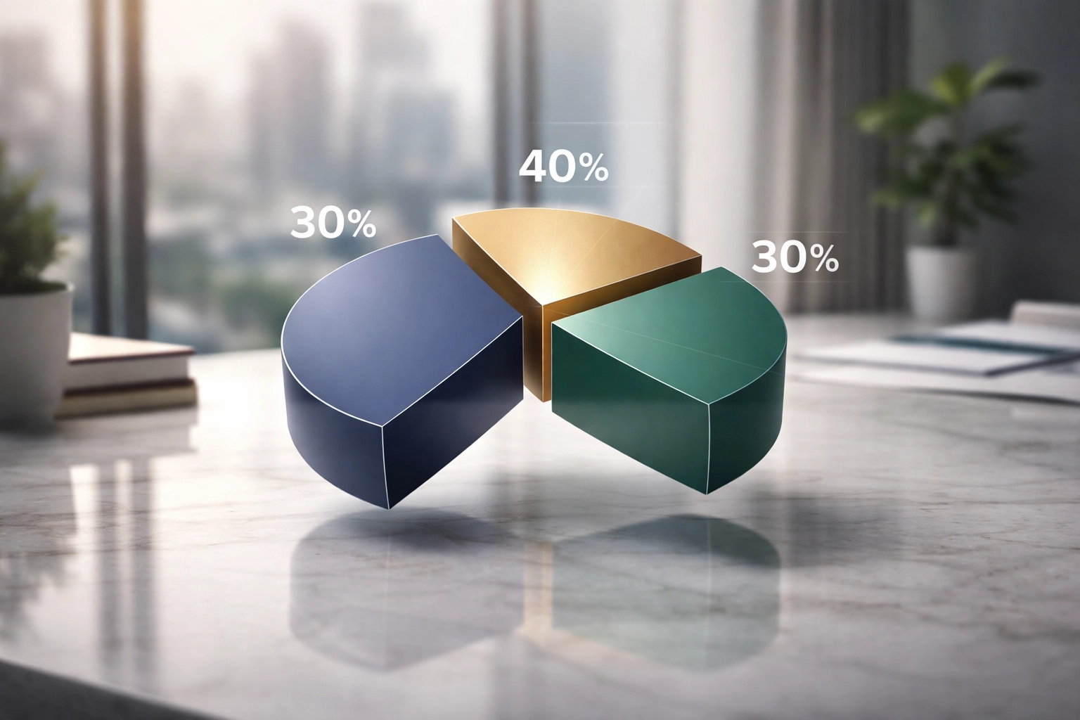 Visual breakdown of the 40/30/30 portfolio framework showing diversified asset allocation for accredited investors