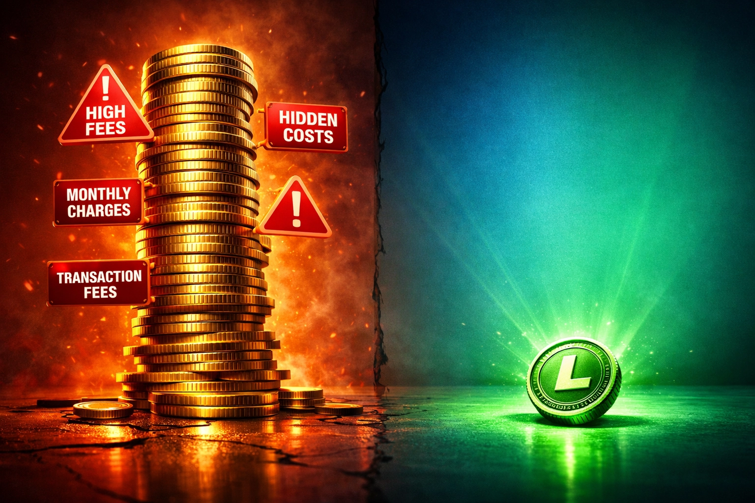 Crypto payment processor fee comparison showing Larecoin's low-cost model versus traditional high fees