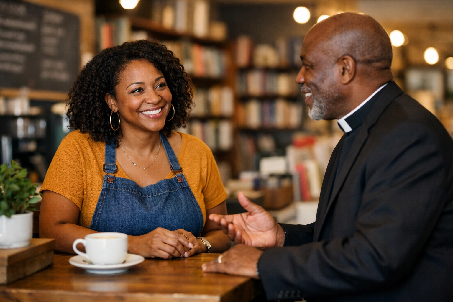 A church leader and a local business owner collaborating to support Black-owned businesses and economic growth.