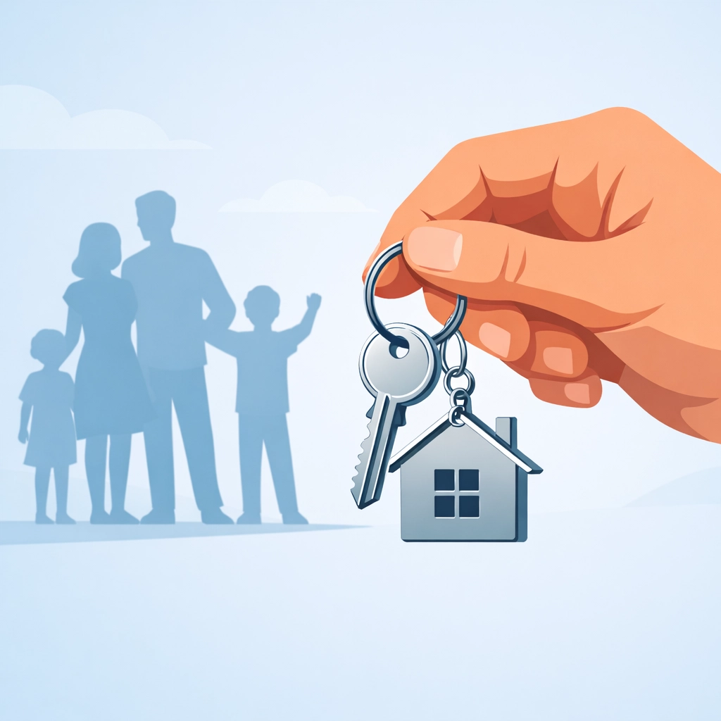 Mano sosteniendo las llaves de un nuevo hogar tras completar la reparación de crédito.