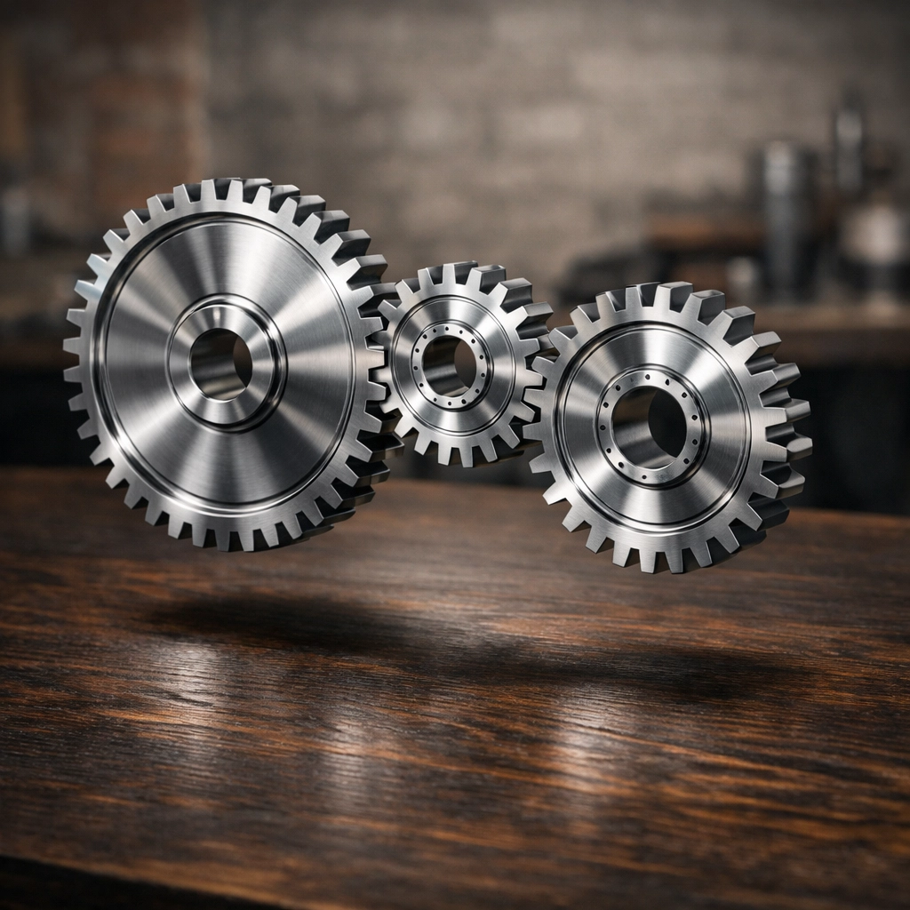 Polished steel gears representing integrated custom mobile app development and security.