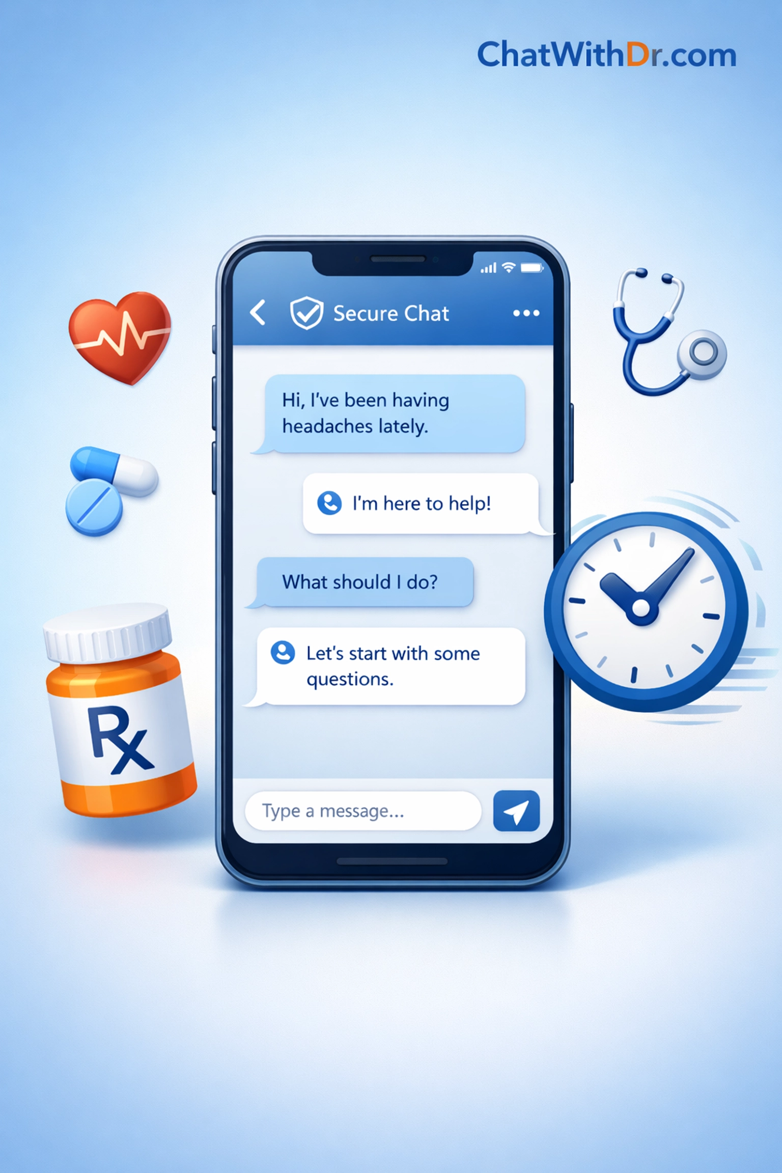 Online prescription refills through secure medical messaging on smartphone with fast 2-hour delivery
