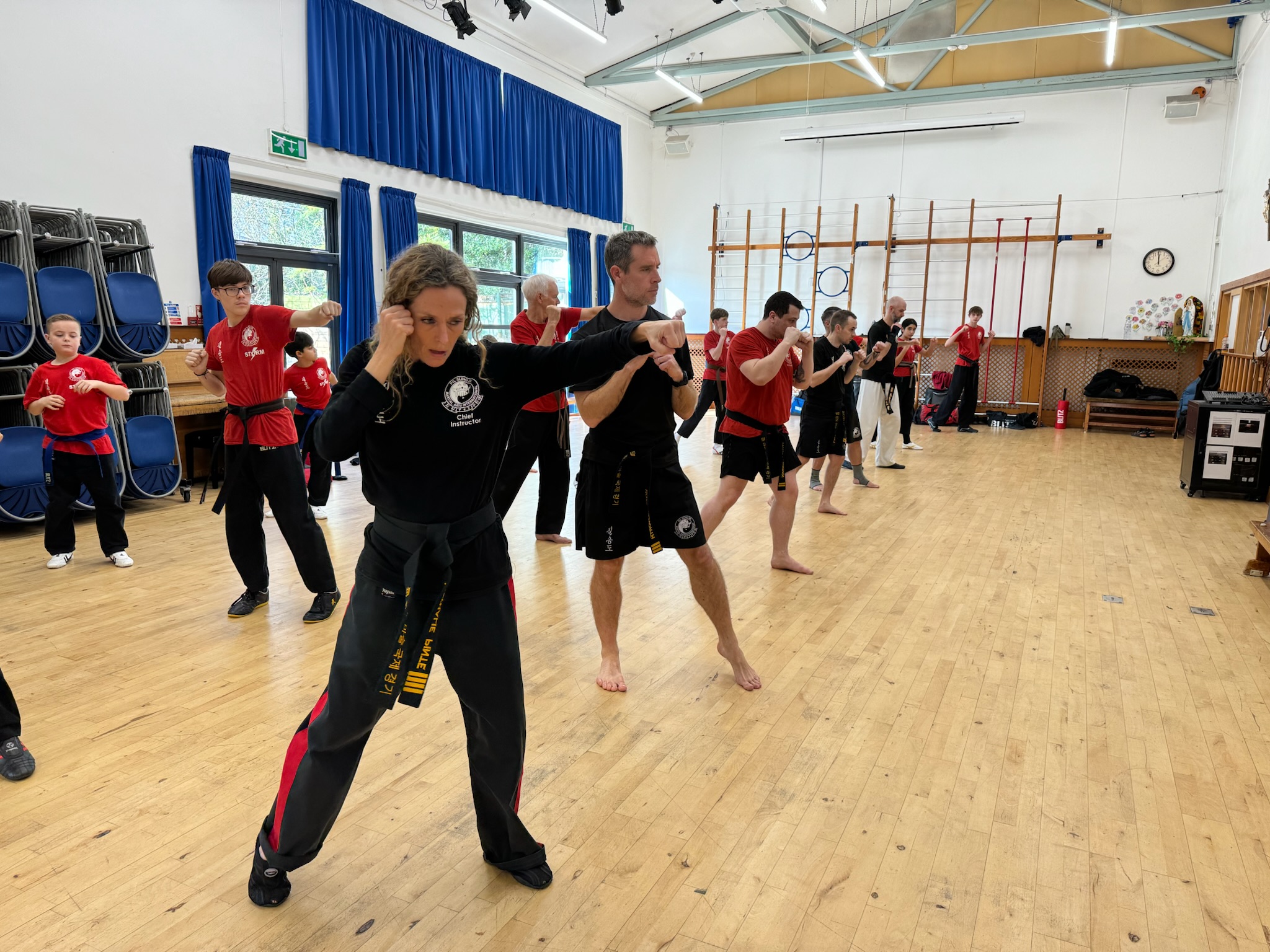 Mixed age group training at Frimley Martial Arts.