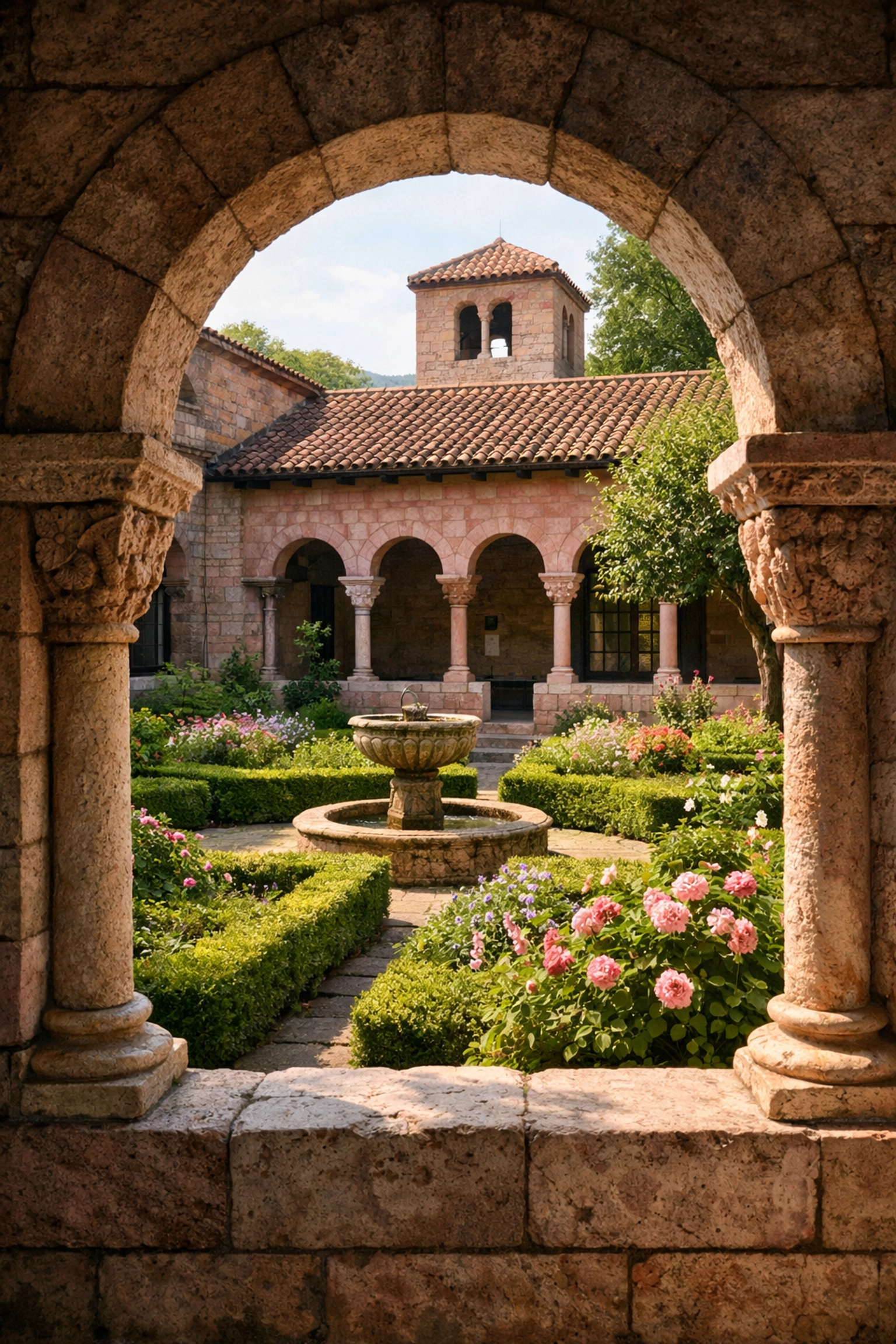 Stone archway framing the medieval Cuxa Cloister garden, a must-visit photo spot at the Met Cloisters.