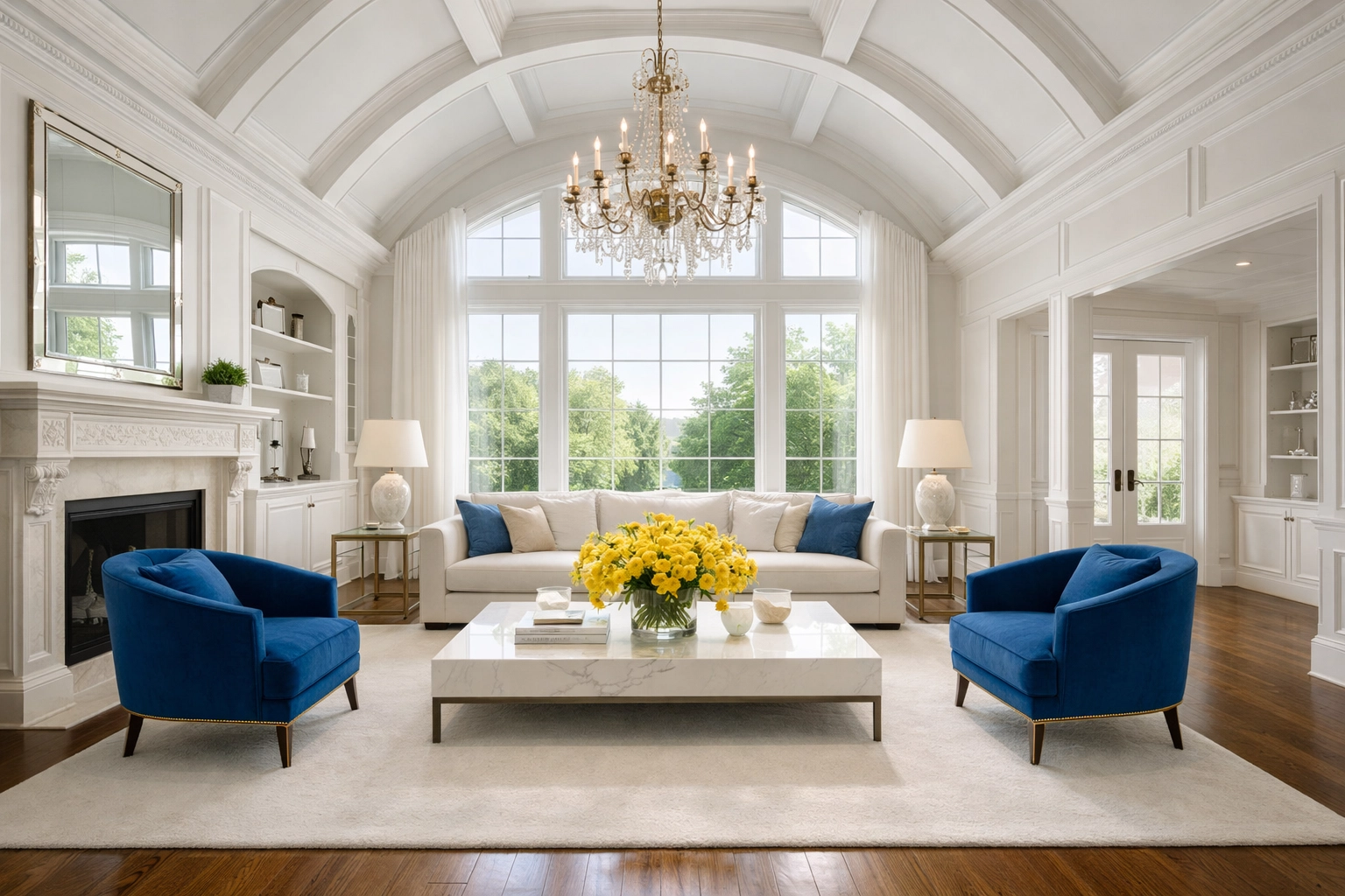 Bright, dust-free luxury living room in Boxborough showing professional house cleaning results.