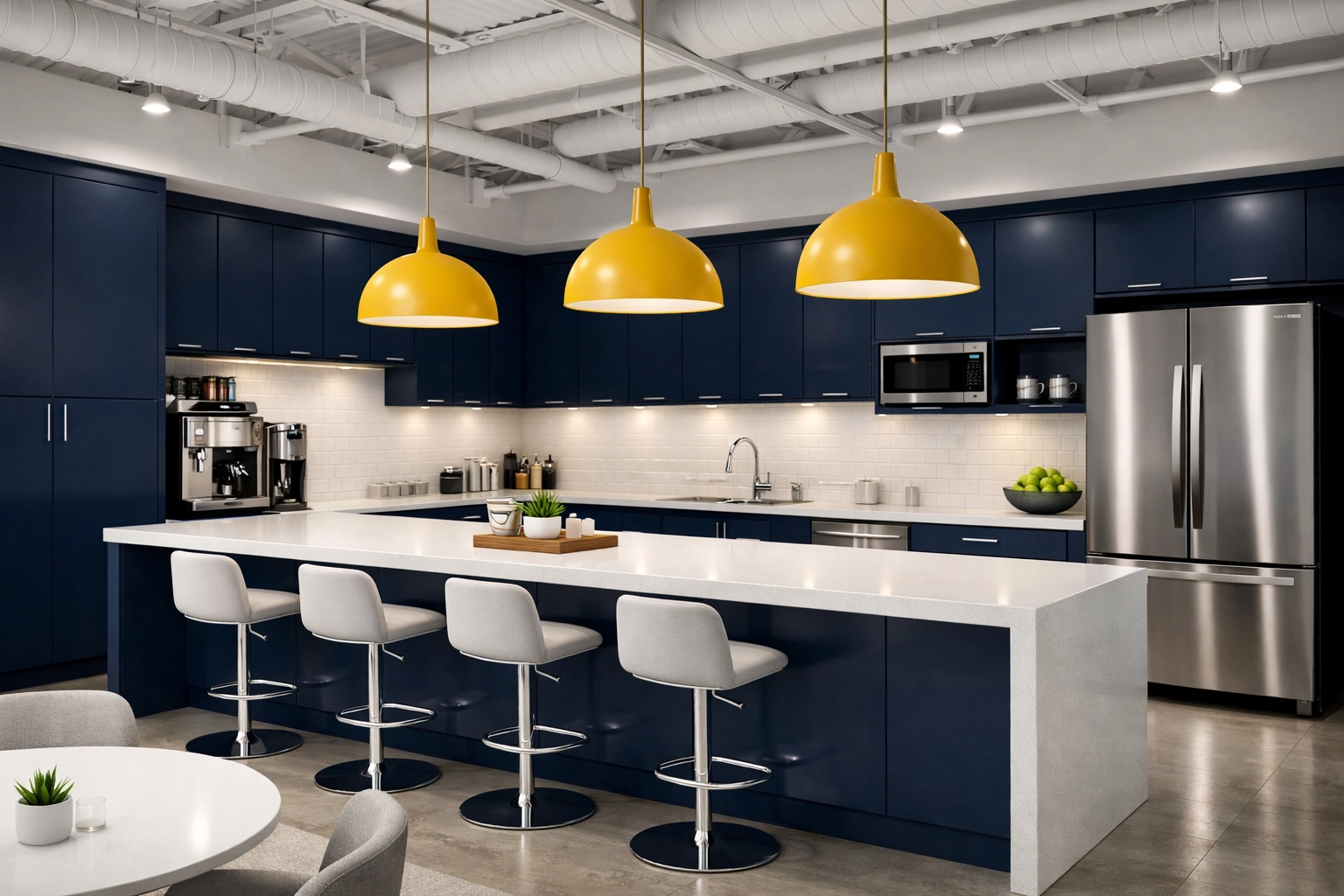 A sanitized and spotless office breakroom in Agawam, showcasing the results of high-end commercial cleaning services.