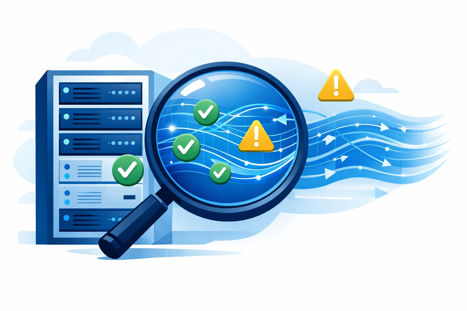 Server backup testing and data verification with monitoring checkmarks