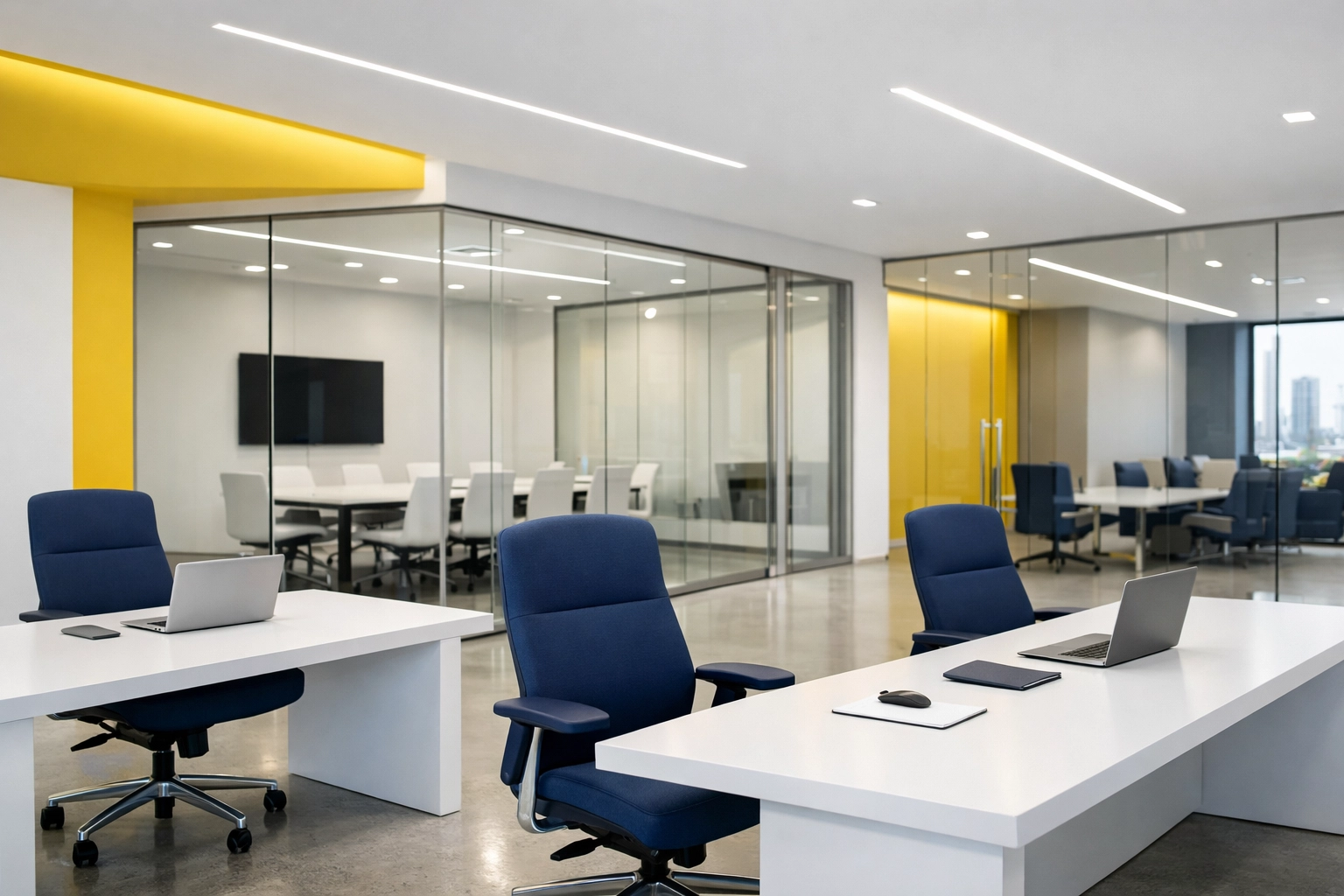 Professional office cleaning in Maynard showing a sanitized and clutter-free commercial workspace.