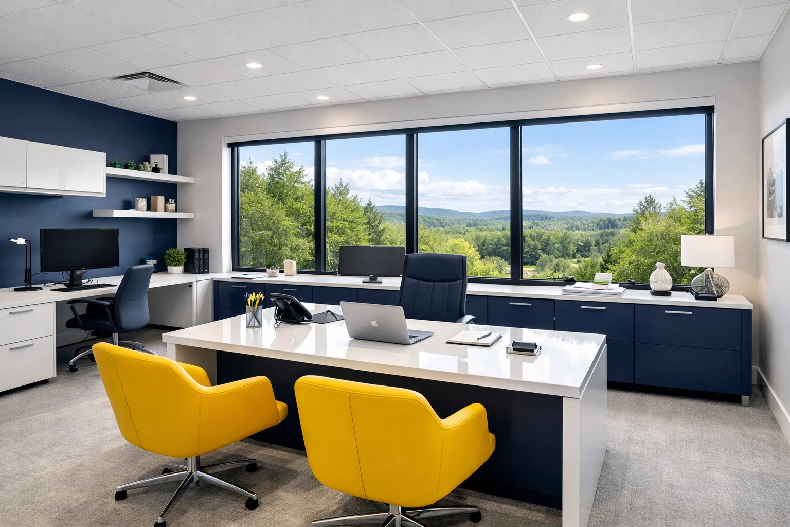 Impeccably clean modern office suite in Rutland MA, showcasing professional commercial cleaning results.