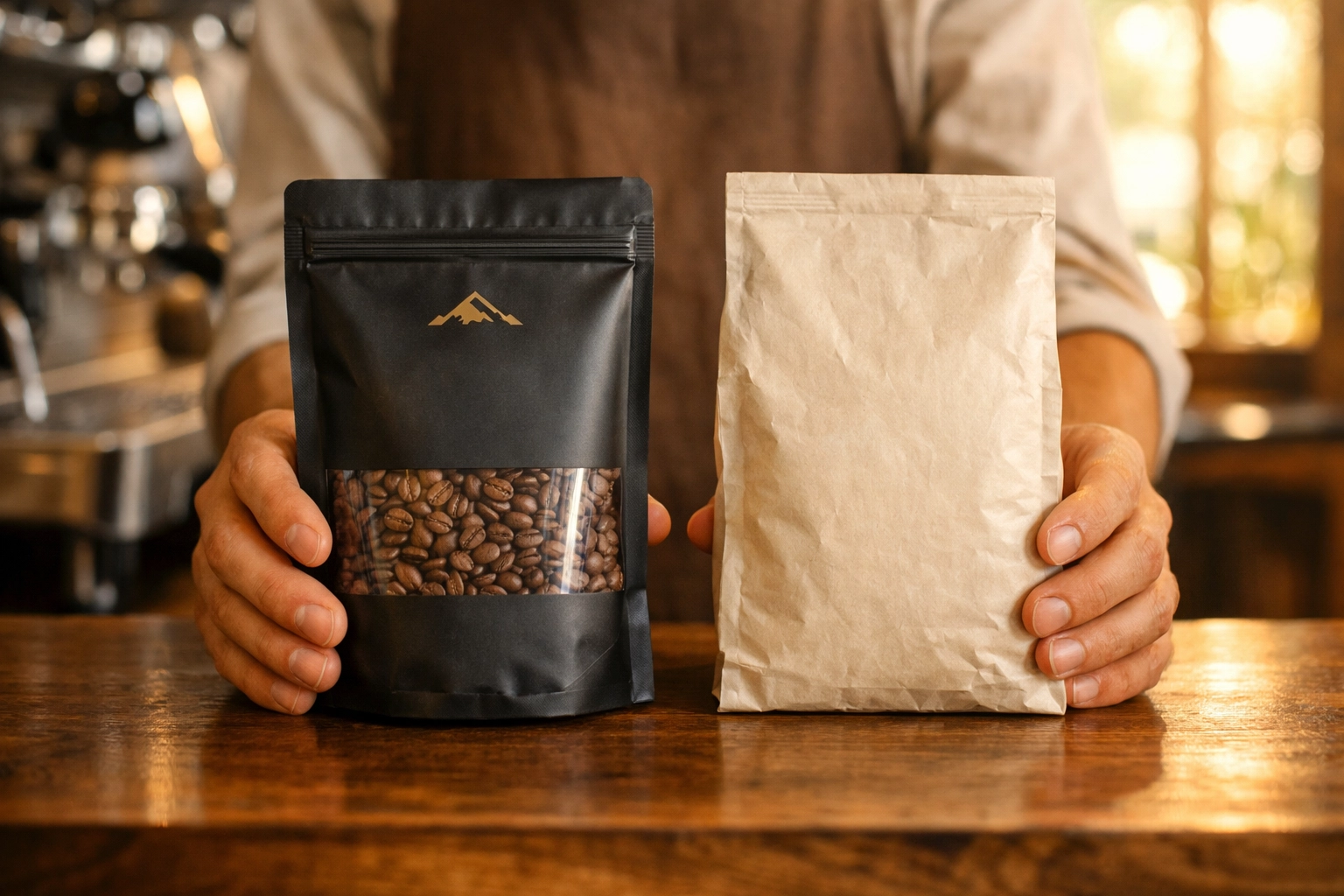 Comparing premium and budget coffee bags to illustrate supplier quality differences