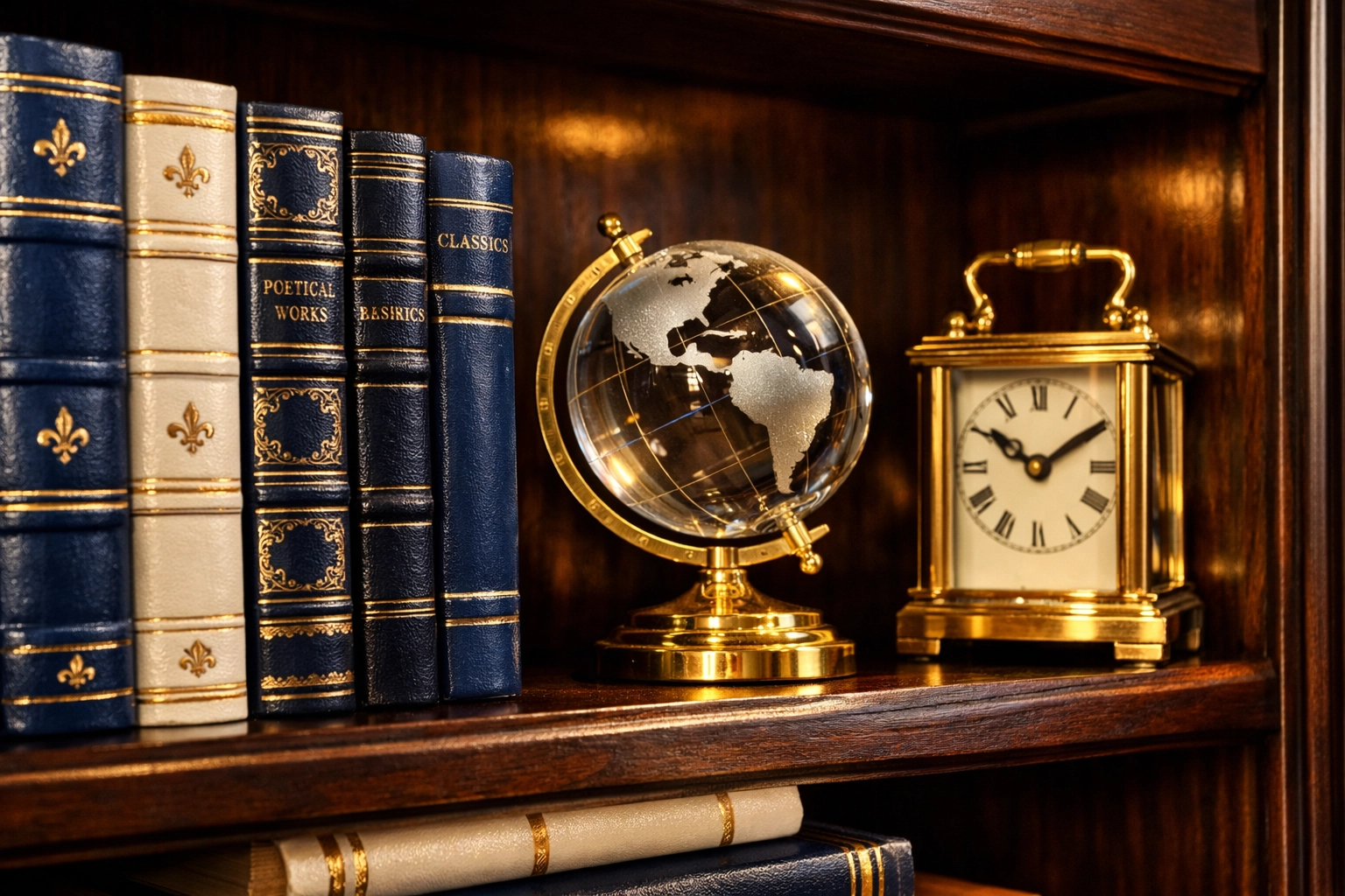 Close-up of a perfectly dusted bookshelf after a professional luxury house cleaning in Andover session.