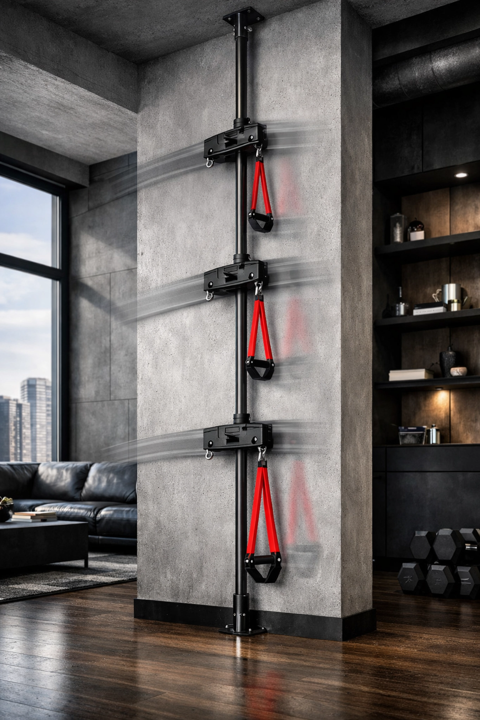 Calisthenics equipment for home featuring the versatile Resistance Rail with adjustable anchor points.