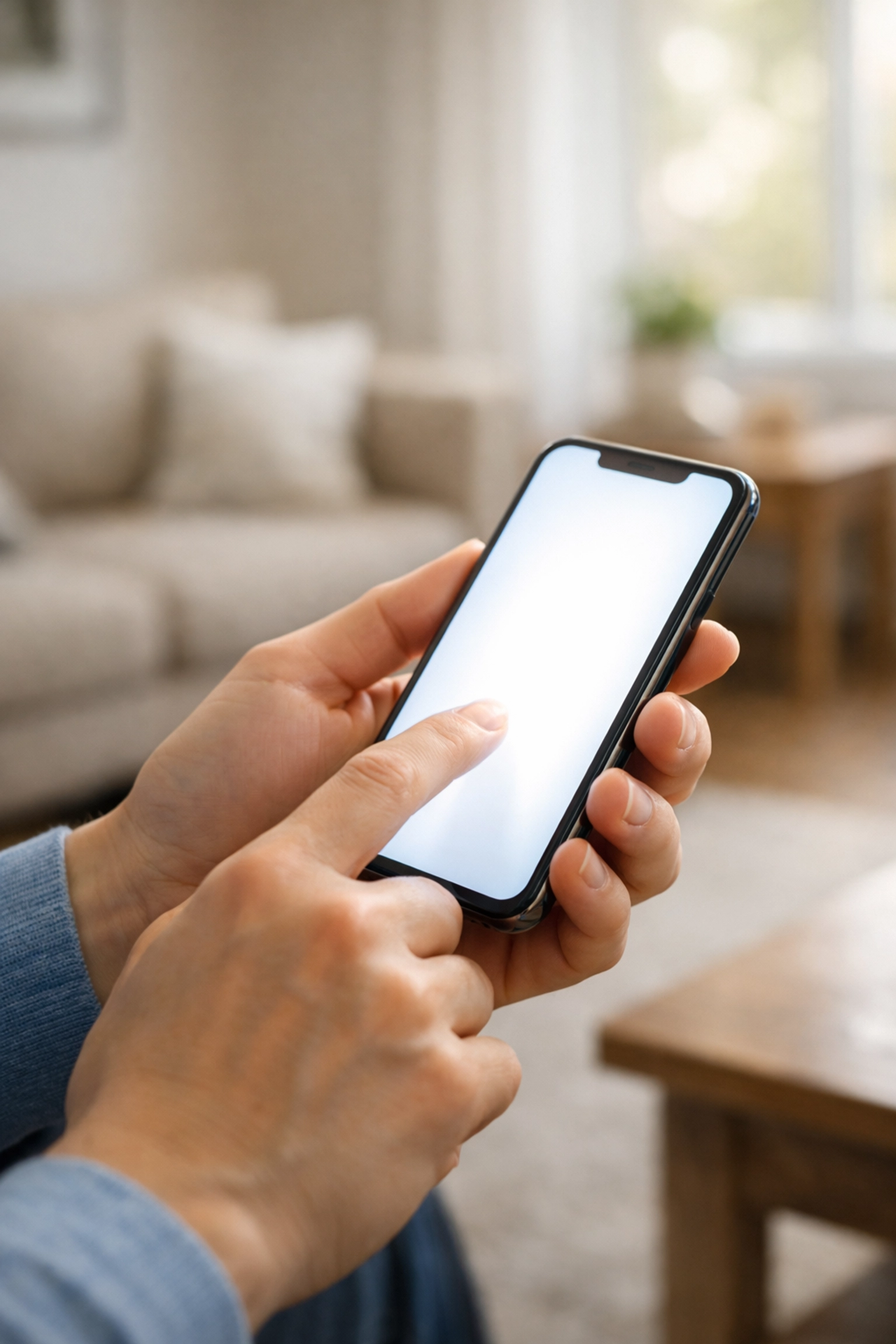 Applying for a same day loan online in Canada using a mobile smartphone at home.