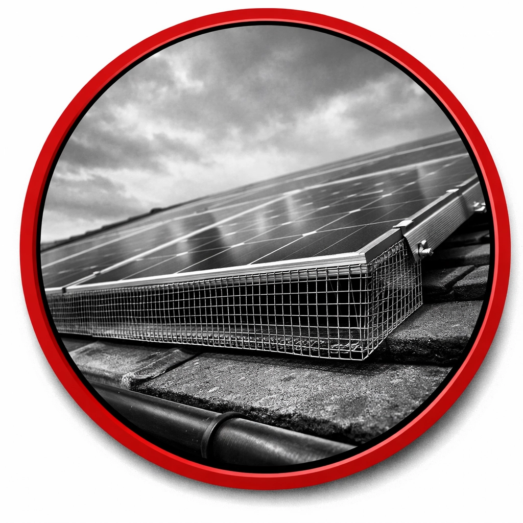 Solar panel bird screening installed to prevent pigeon nesting in Coolidge AZ.