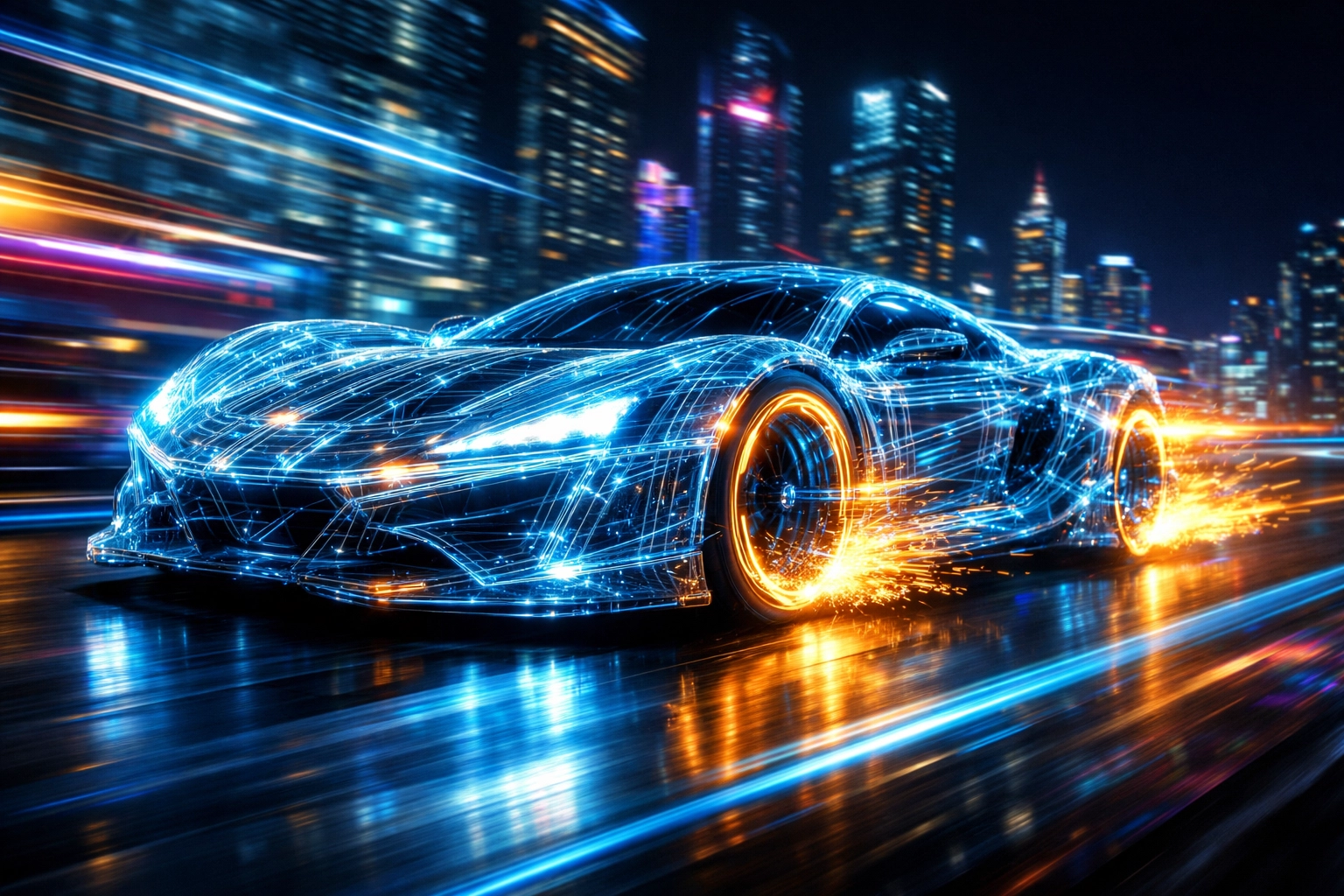 Fast glowing light trails representing high website speed for small business SEO.