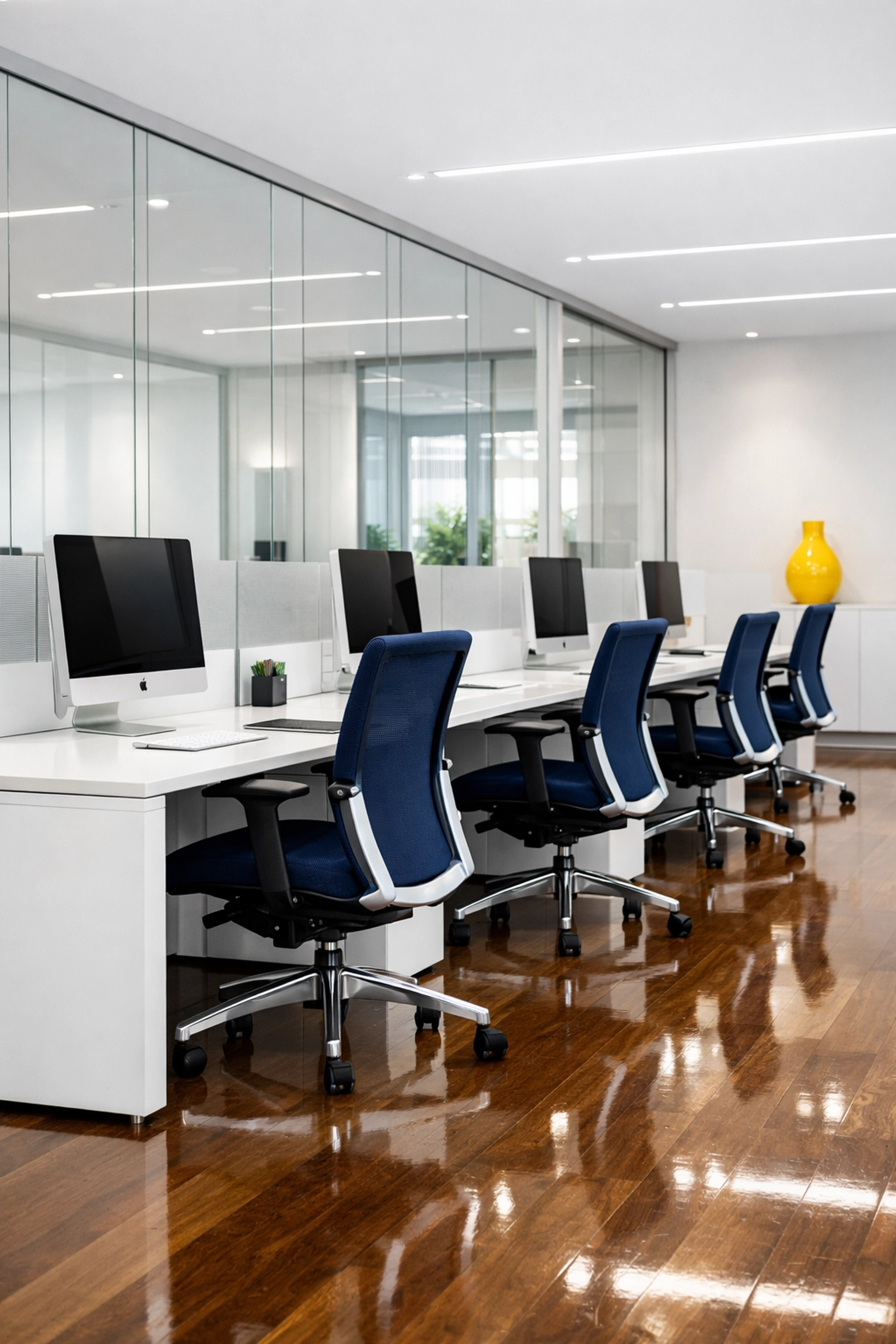 A clean and organized modern office in Newton MA maintained by professional commercial and office cleaners.