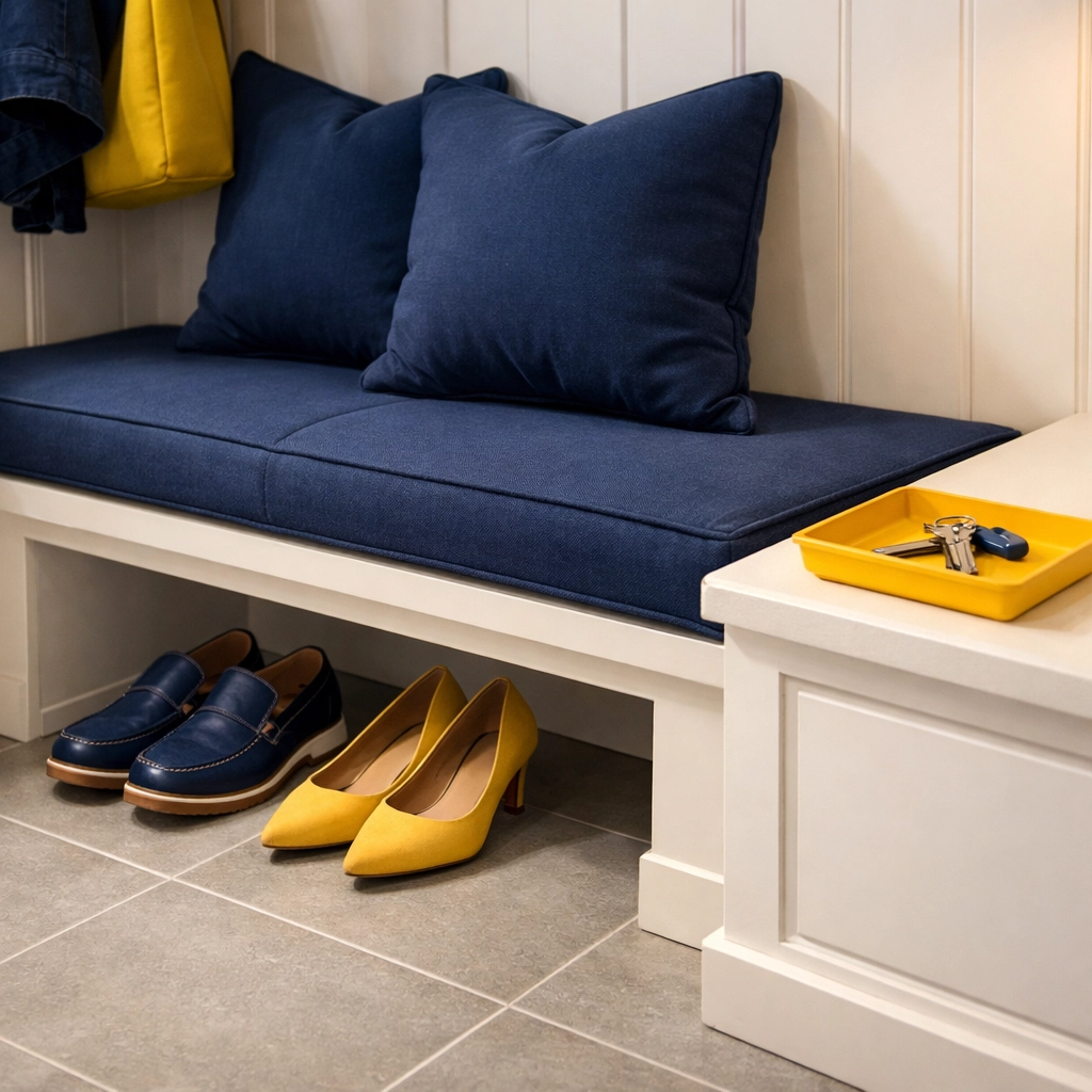 A clean mudroom entryway emphasizing maintenance after a professional cleaning in Andover session.