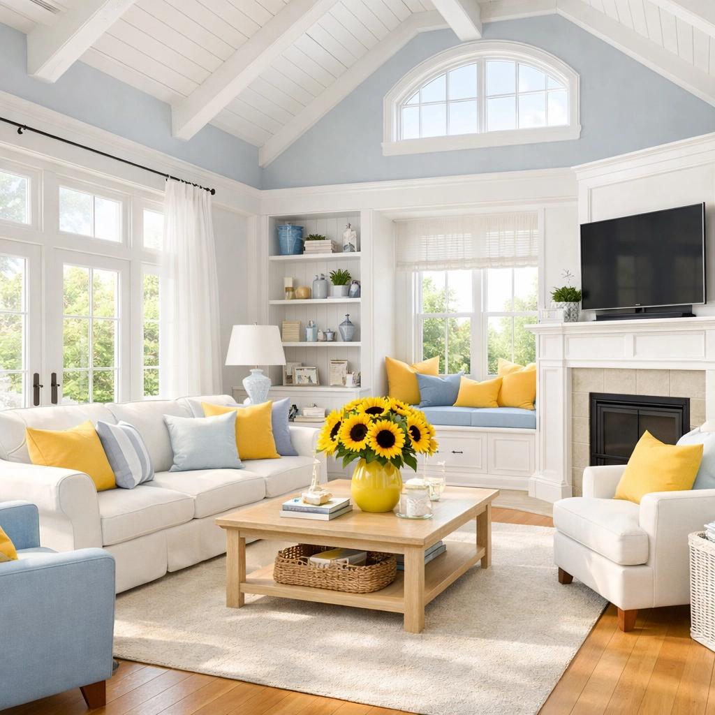 Clean Foxborough living room with fresh air quality following professional post construction cleaning services.