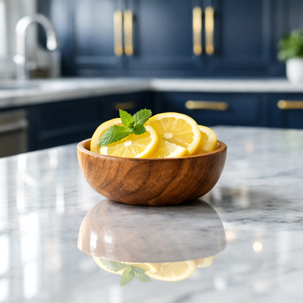 Sparkling clean marble kitchen island in Bolton sanitized with family-safe, green cleaning products.