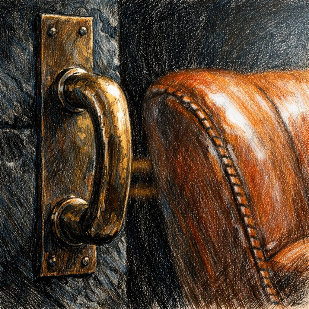 Luxury hospitality design details featuring high-quality bronze hardware and natural stone walls.