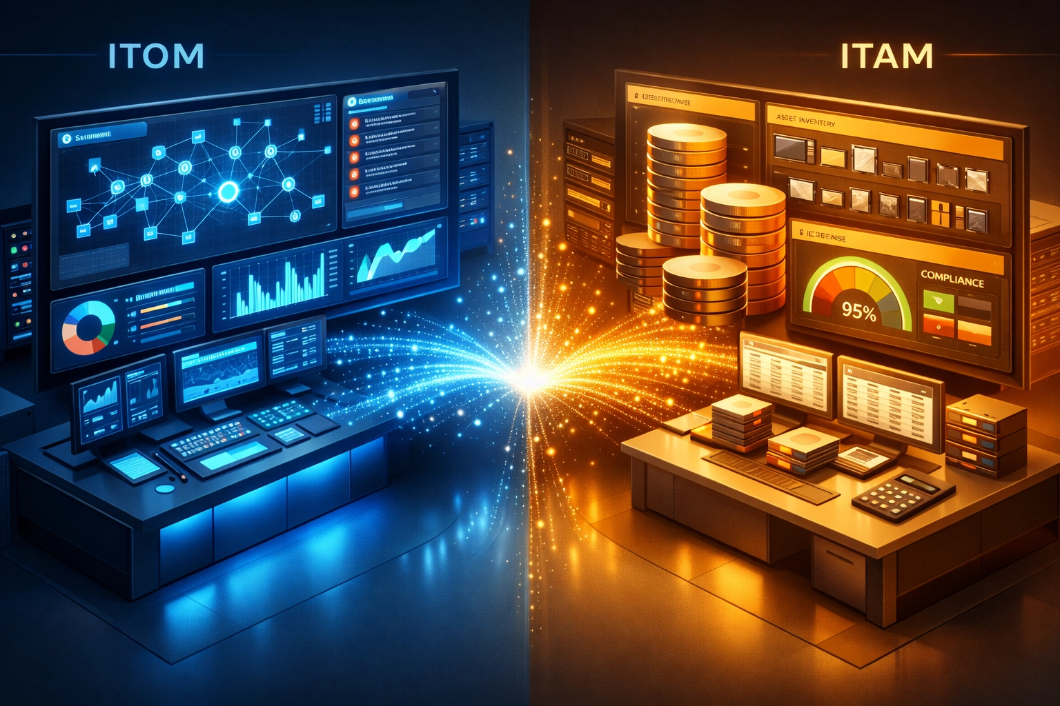 ServiceNow ITOM and ITAM dashboard integration showing operational monitoring and asset management