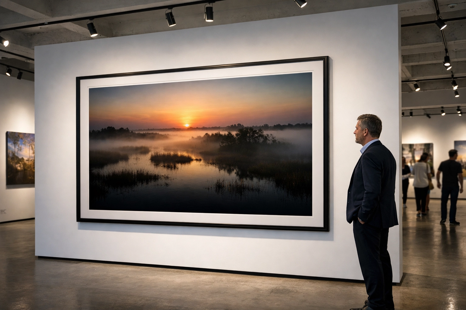 Framed limited edition photography prints displayed in a gallery highlighting color depth and archival quality.