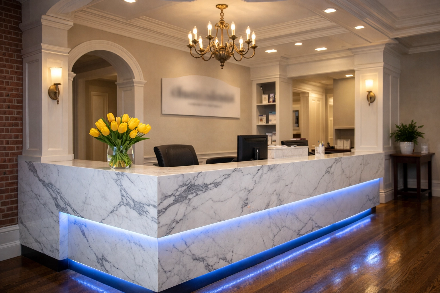 Modern and hygienic medical clinic reception area in Harvard, MA providing a clean environment for patients.