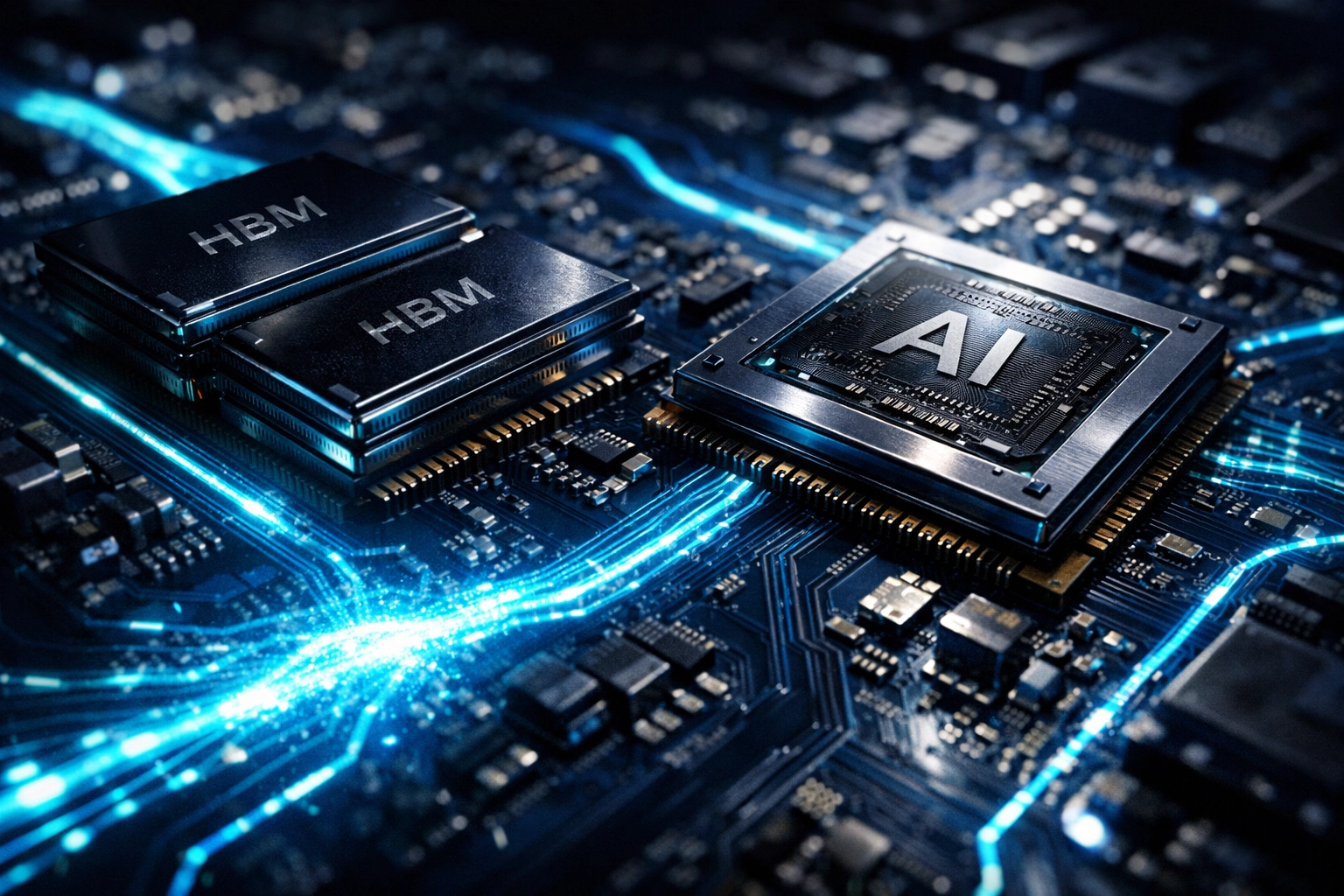 Close-up of AI chips and memory hardware illustrating the current compute capacity crunch.