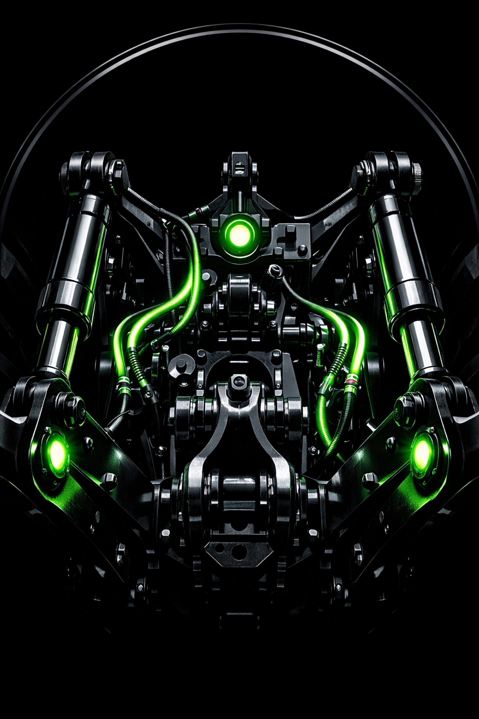 Close-up of a used tractor 3-point hitch and hydraulic pistons showing lifting power and precision.