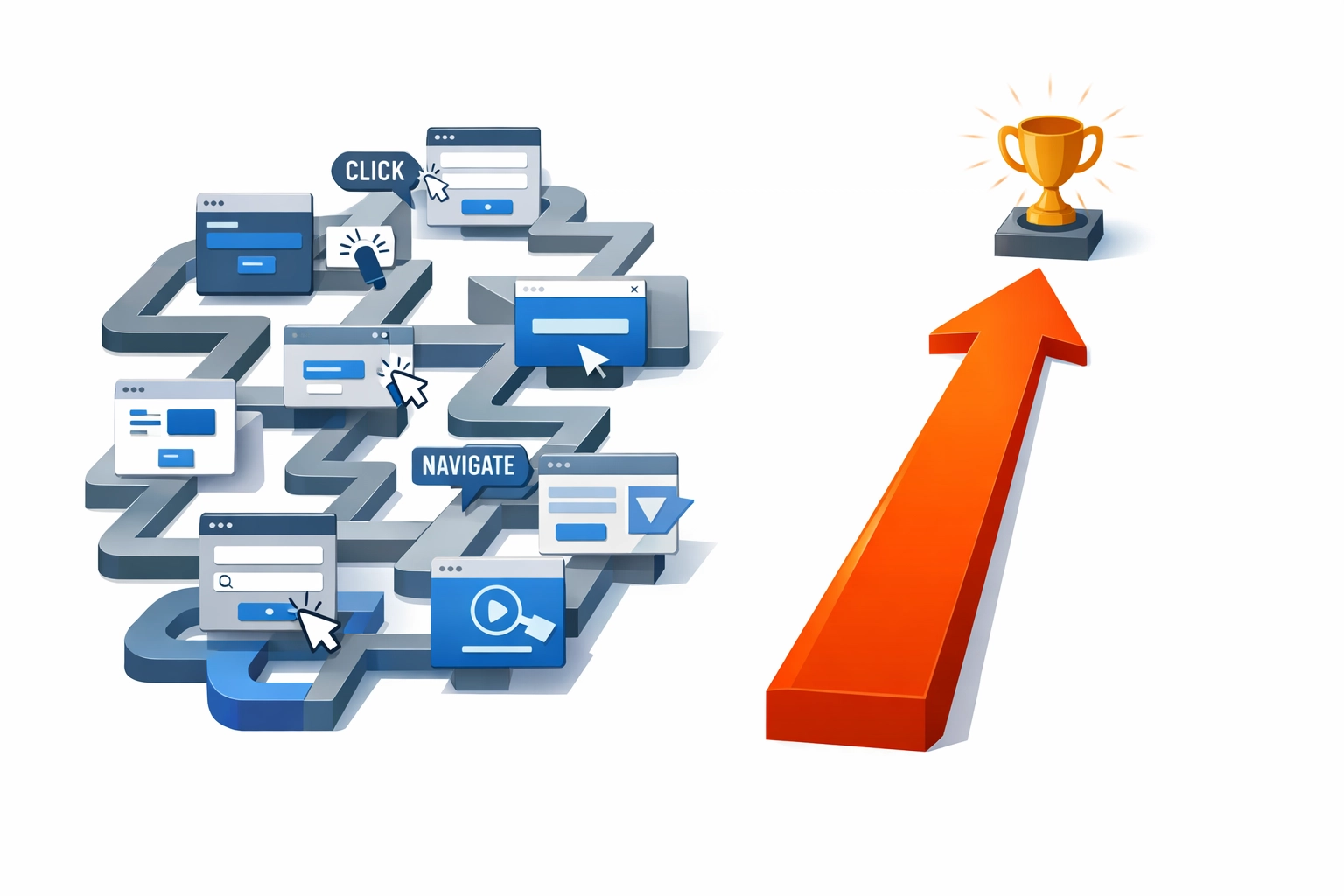 Complex navigation maze versus direct path to goals in customer education with Agentic AI Complex navigation maze versus direct path to goals in customer education with Agentic AI
