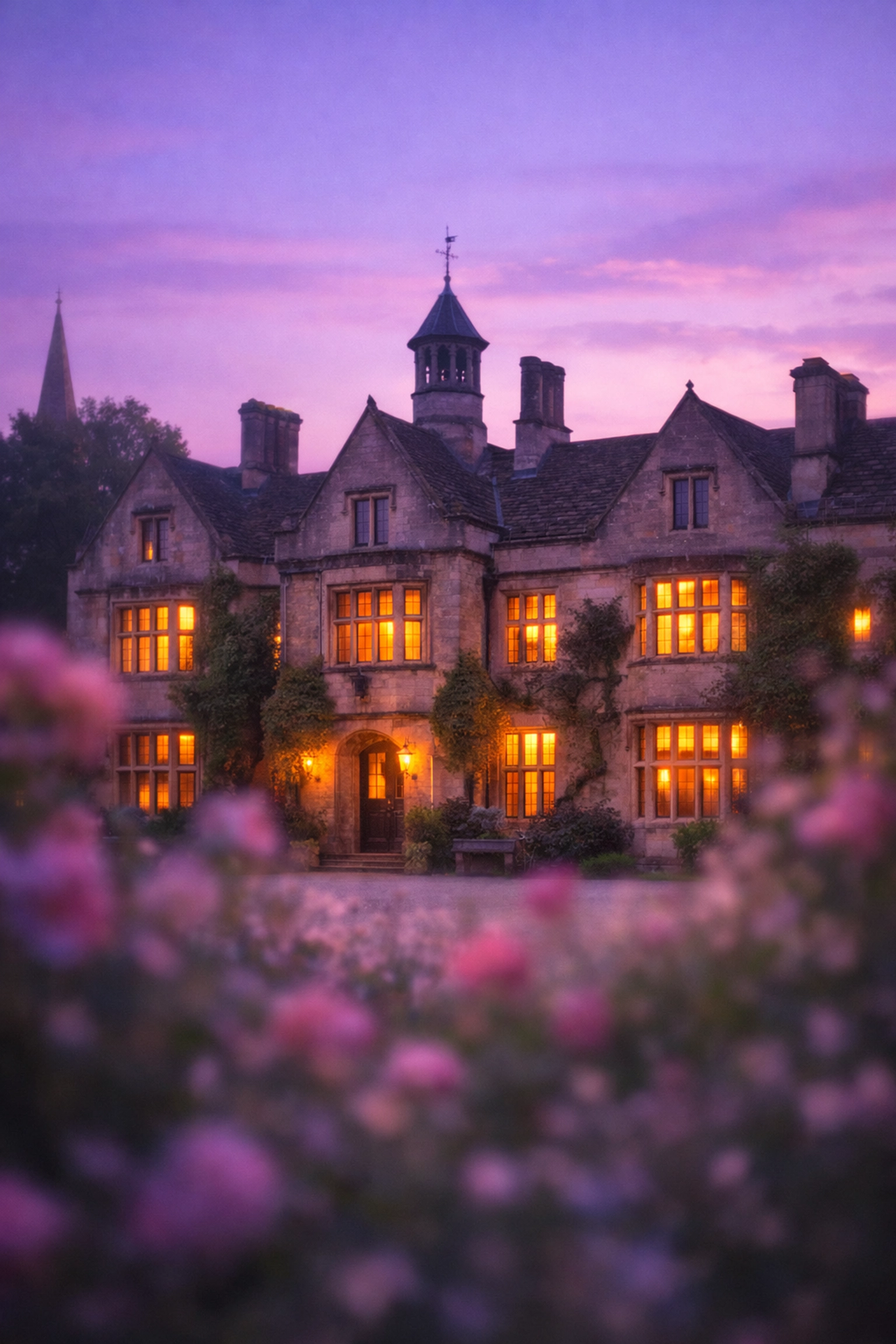 The Old Deanery wedding venue at dusk, beautifully lit for the luxury bridal Grande Reveal event.
