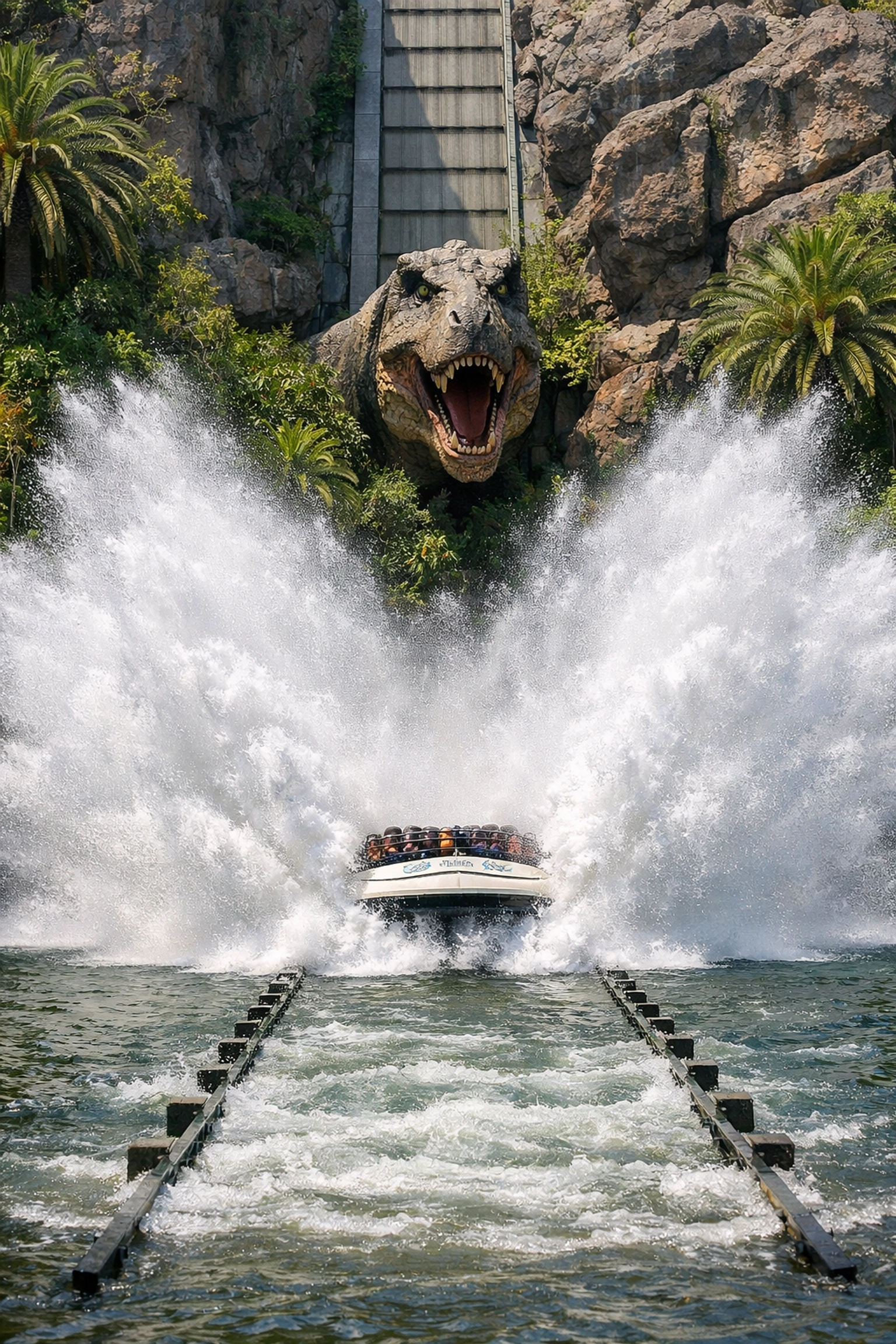 Splashdown at Jurassic World the Ride, one of the best photography locations for action shots.