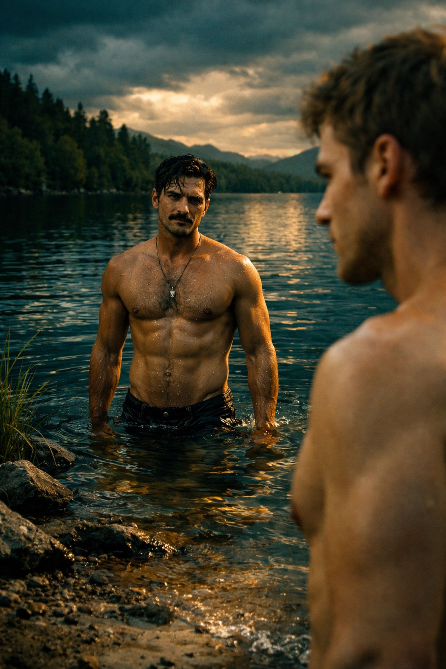 Dangerous attraction between Franck and Michel in gay thriller Stranger by the Lake