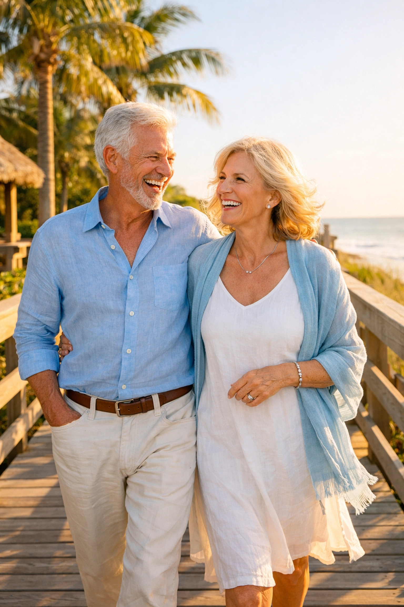Vibrant senior couple in Naples, FL, enjoying longevity and wellness through concierge doctor care.