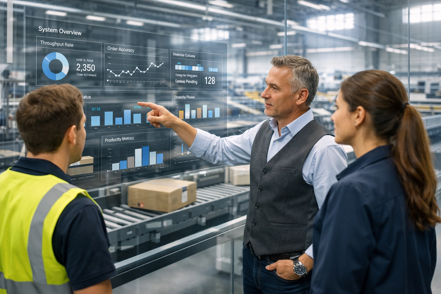 Employer-led training session demonstrating real-time analytics inside an automated logistics center.