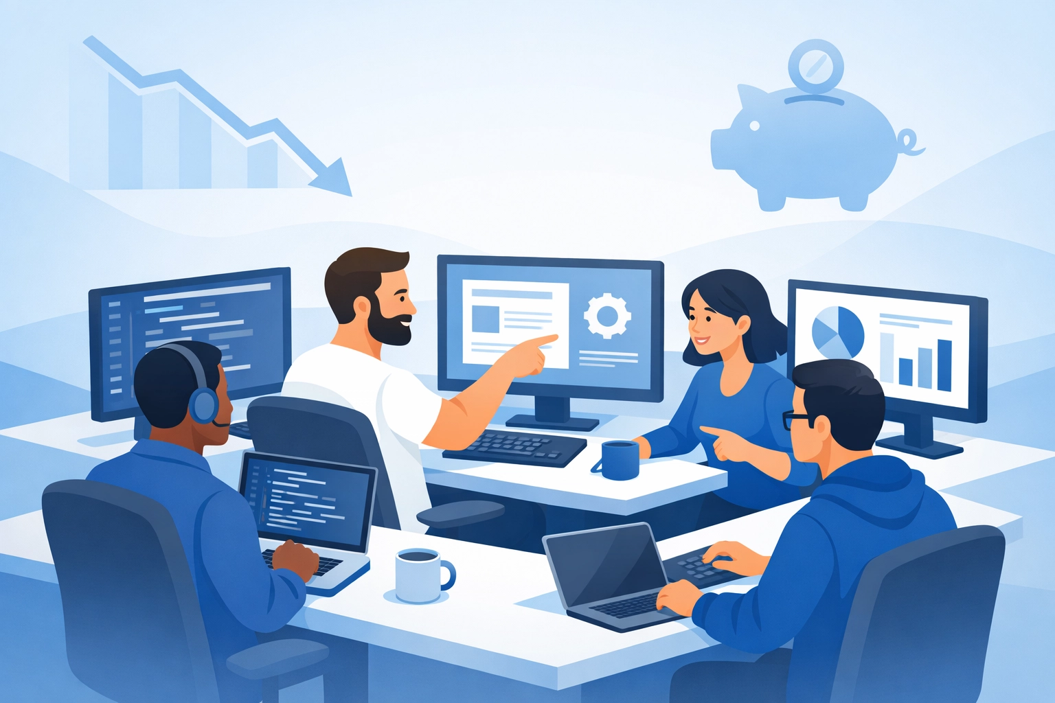 IT team collaborating on whitelabel services to reduce MSP operating costs