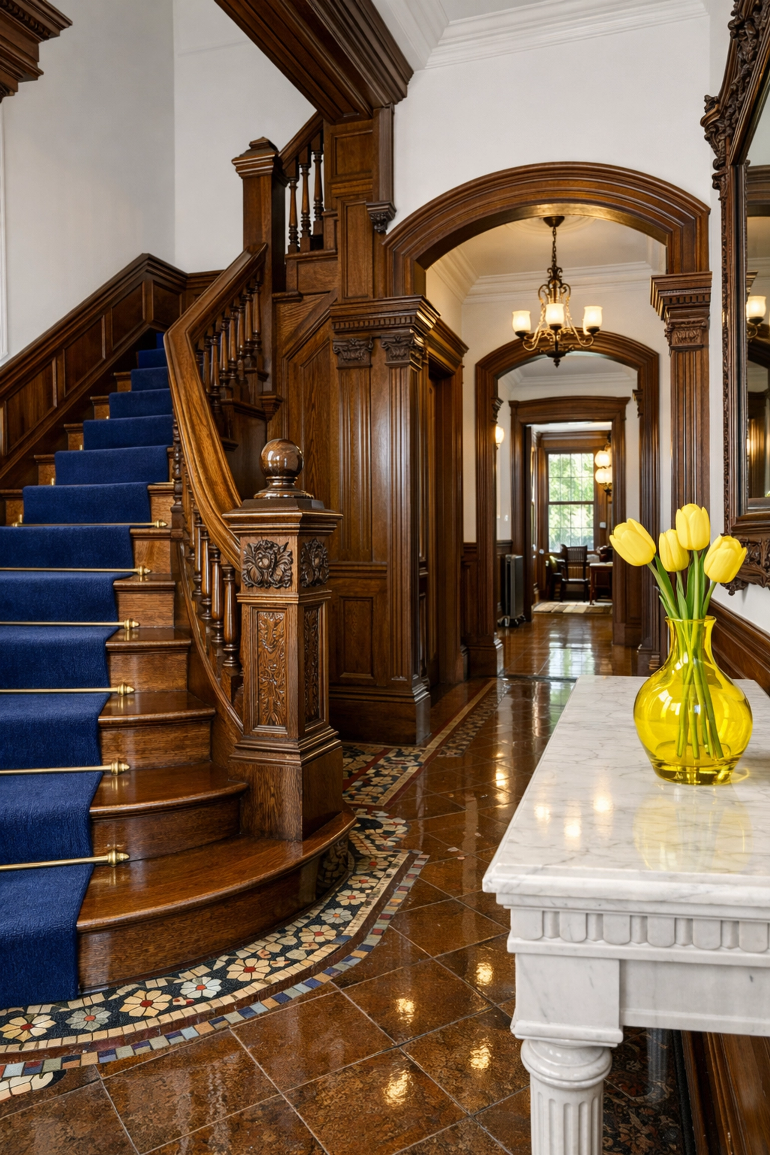 Detailed move-in/move-out cleaning of a historic Lowell home foyer with polished wood and clean floors.