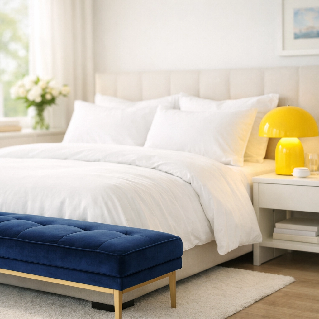 An allergen-free luxury bedroom in Natick MA, maintained by a professional house cleaning service.