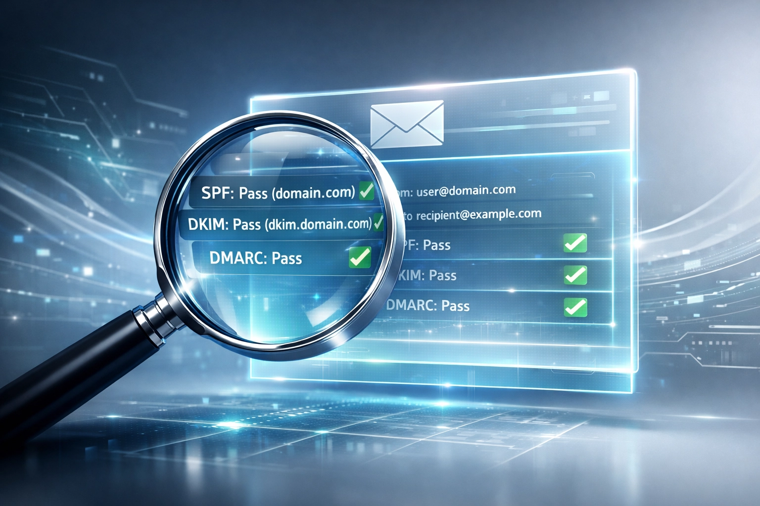 Examining email authentication headers and verification checkmarks for proper configuration