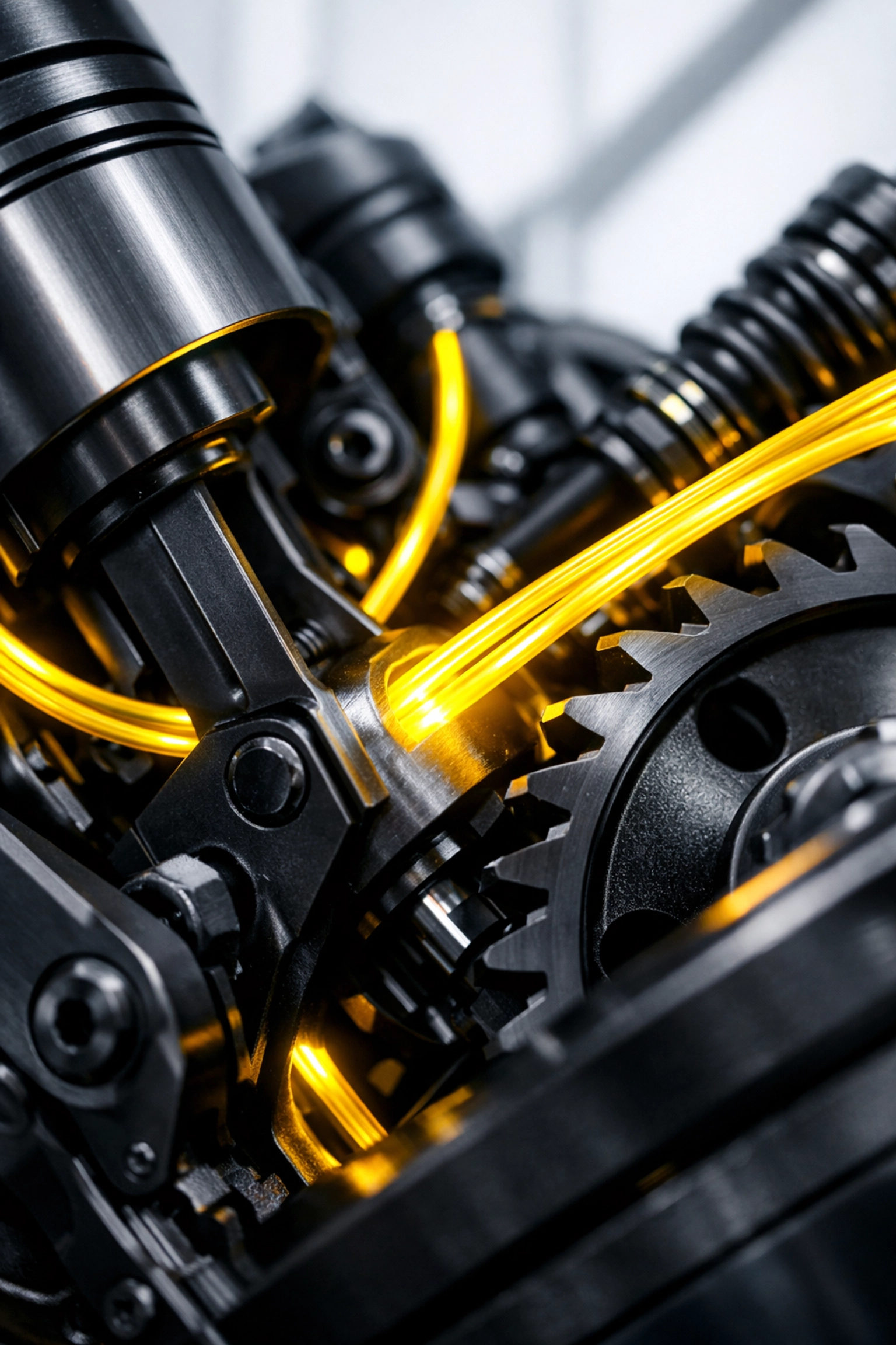 Glowing mechanical gears symbolizing powerful real estate CRM automation and efficient lead management.