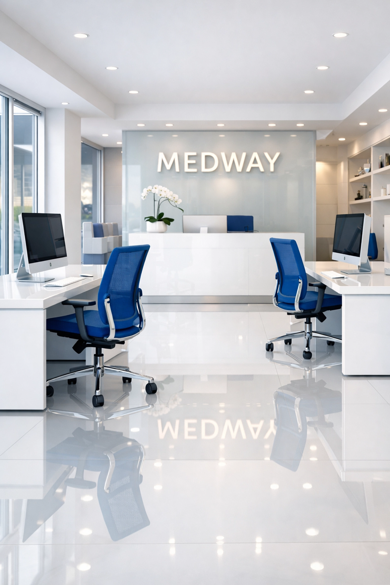 Sanitized commercial workspace in Medway with mirror-finish floors from expert deep cleaning.