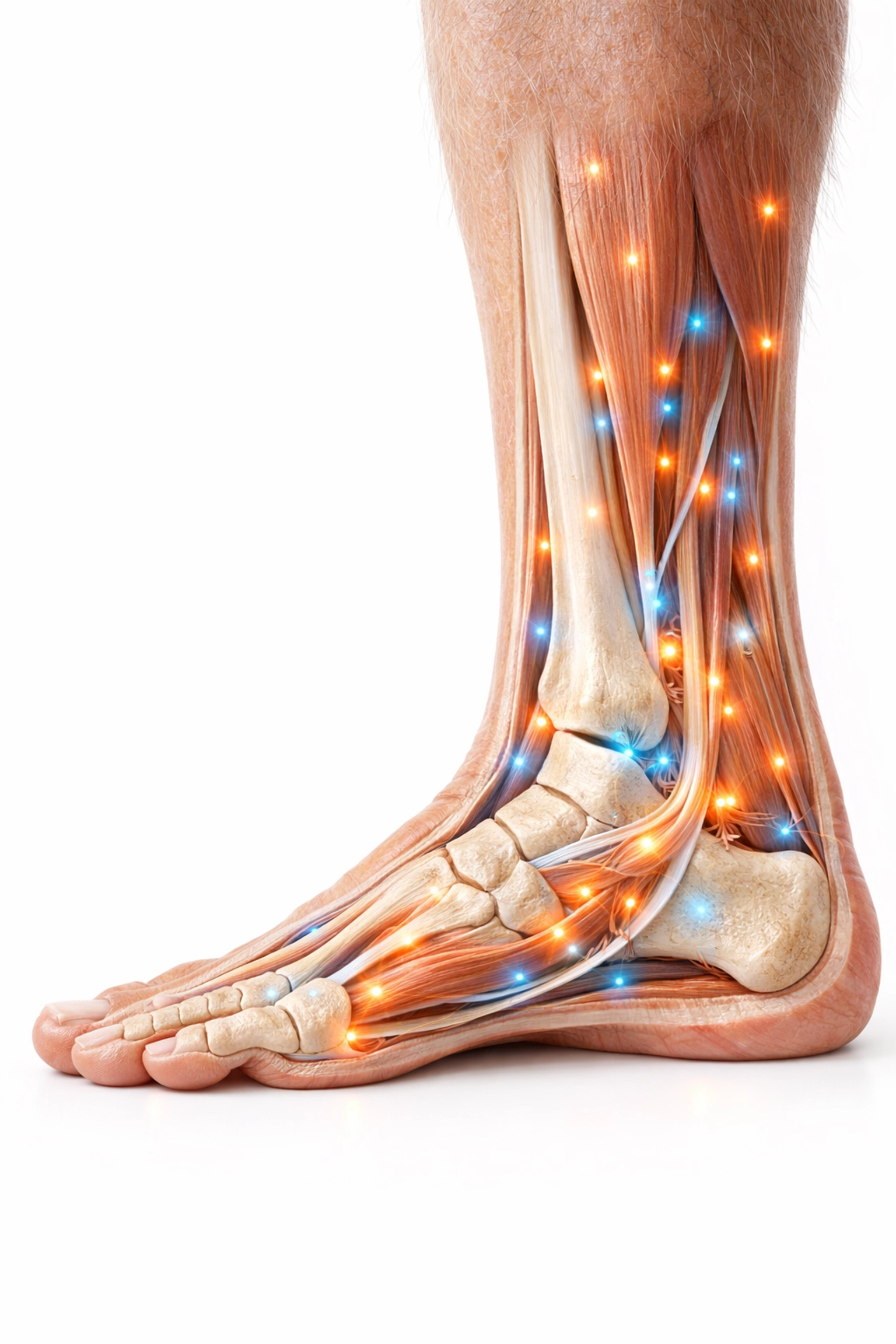 Anatomical view of proprioceptors in muscles, tendons, and joints for balance and movement