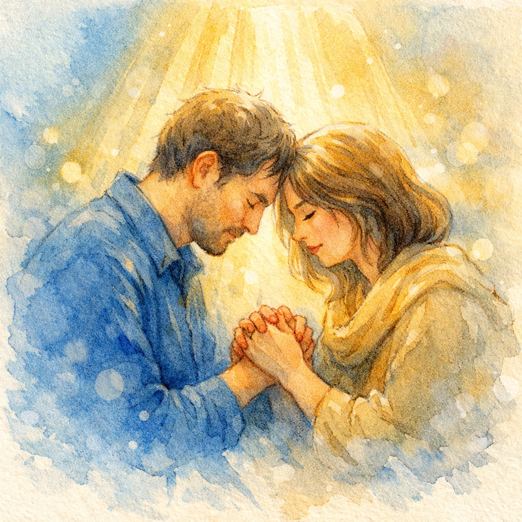 Two Christians praying together in quiet moment building authentic spiritual connection and community