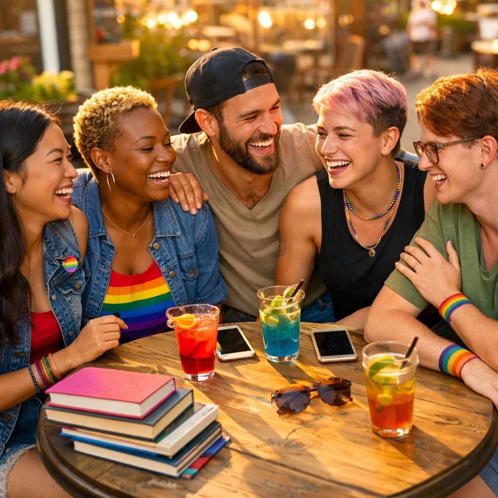 LGBTQ+ friends celebrating recovery and community support together