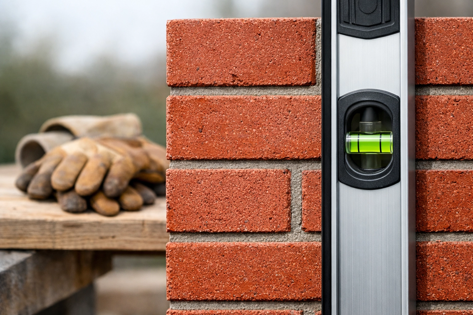 Precision bricklaying by JJPM Construction showing perfectly aligned bricks and clean mortar joints.