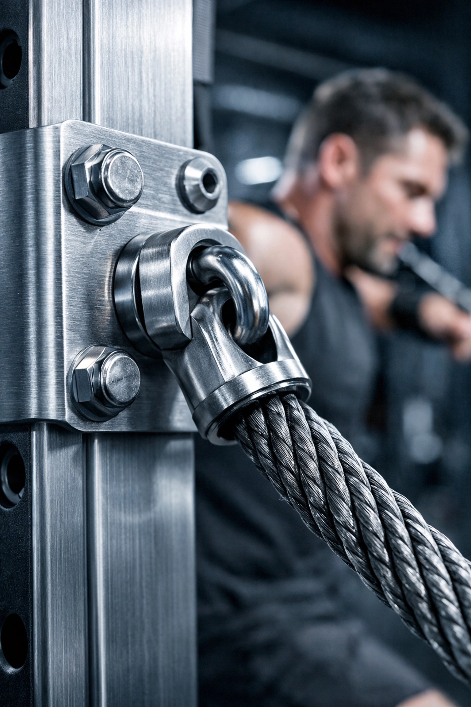 Durable hardware for a no wall damage workout system, designed for professional home resistance training.