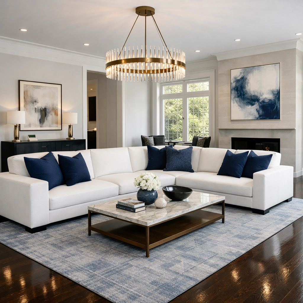 Immaculate luxury living room in West Cambridge showcasing high-end house cleaning Cambridge services.