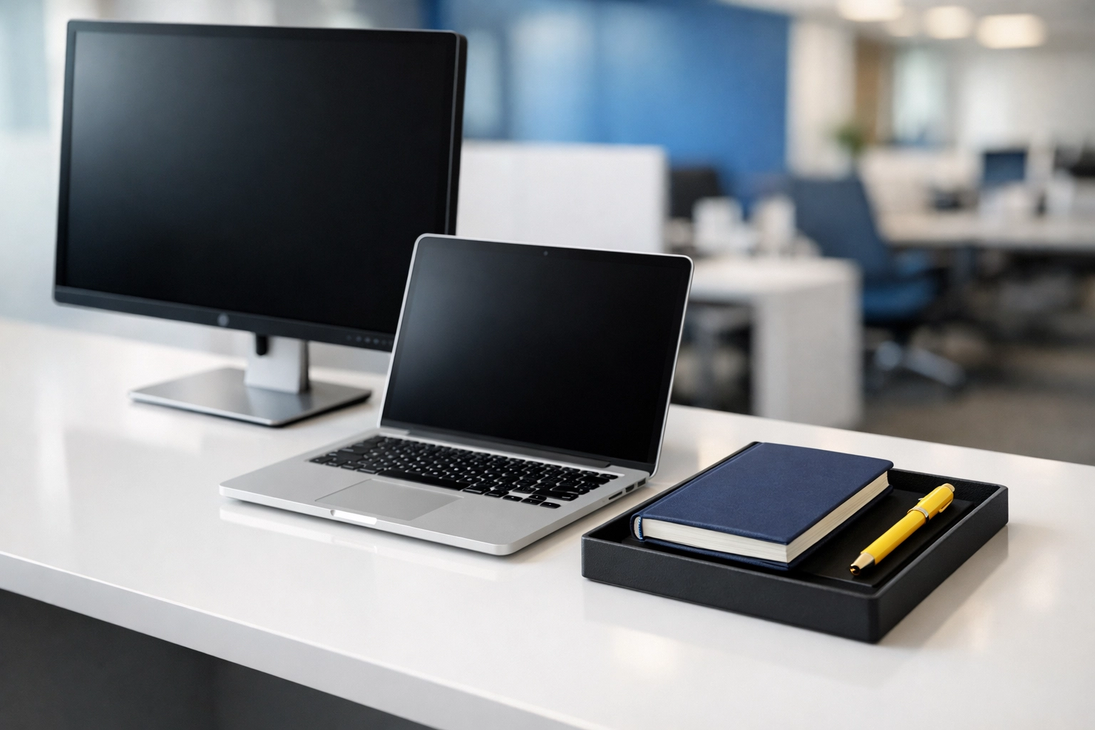 Clean and sanitized executive workstation in a professional Sandwich office after expert janitorial services.